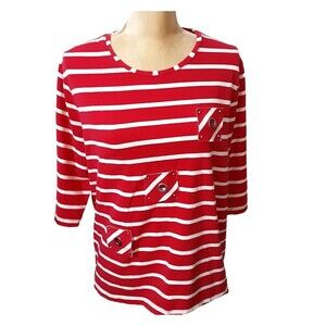 Needle & Threads Black Label red striped nautical top sz L 3/4 sleeves cotton